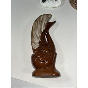 Red Ceramic Clay Brown Swan Bookend Glazed 9‎ Inches